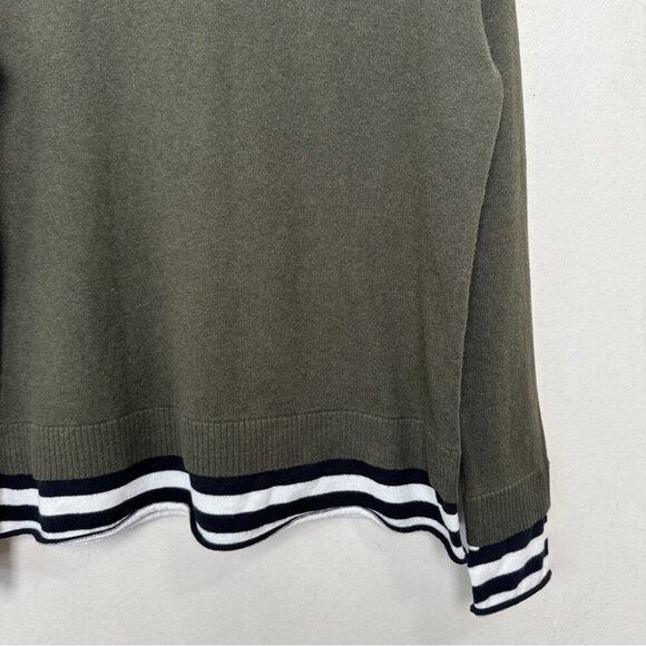 Lisa Todd Womens Small Cashmere Crew Neck Striped Dark Green Sweater - Picture 7 of 15